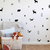 Nordic Style Forest Animal Wall Decals , Woodland Tree Nursery Vinyl Art Wall Stickers Children Room Modern Wall Decor